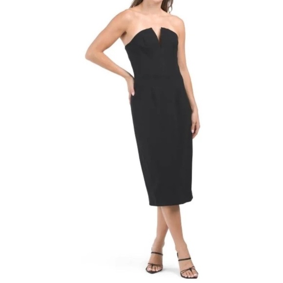 Dress the Population NWT corset black tie cocktail event midi dress timeless XS - Picture 1 of 16